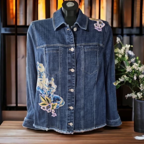Chico's Floral Embroidered Jean Jacket - Picture 1 of 8